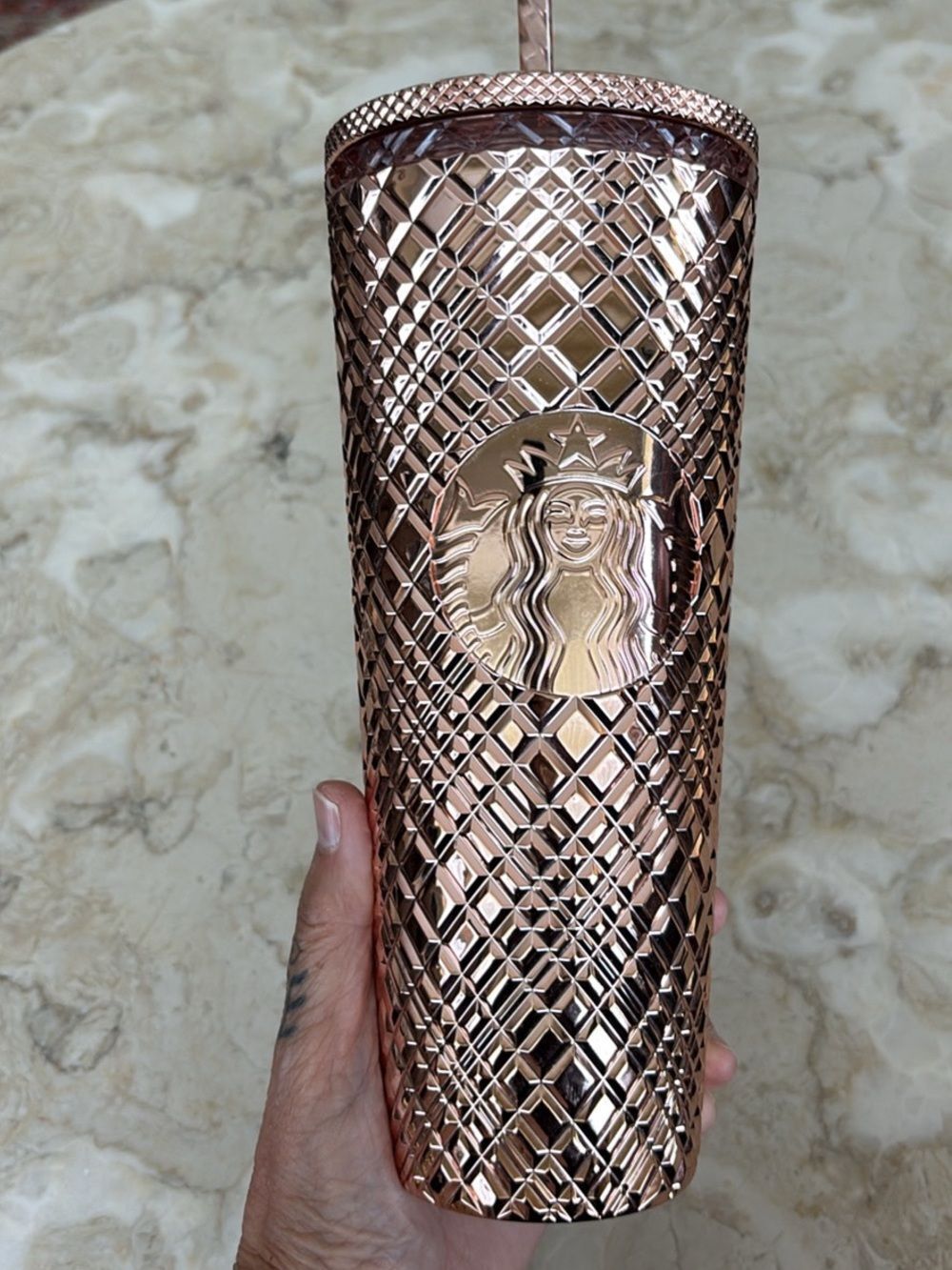 Starbucks Rose Gold Studded Tumbler 24 oz Cold Cup with Lid & Reusable Straw NWT